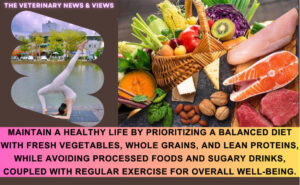 balanced diet with fresh vegetables, whole grains, and lean proteins, while avoiding processed foods and sugary drinks, coupled with regular exercise for overall well-being.