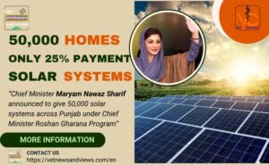 Chief Minister Maryam Nawaz Sharif announced plans to install 50,000 solar systems across Punjab under the Chief Minister Roshan Gharana Program.