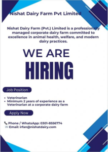 Hiring a Veterinarian for corporate dairy farm operations. Minimum 2 years’ experience required. Apply now.